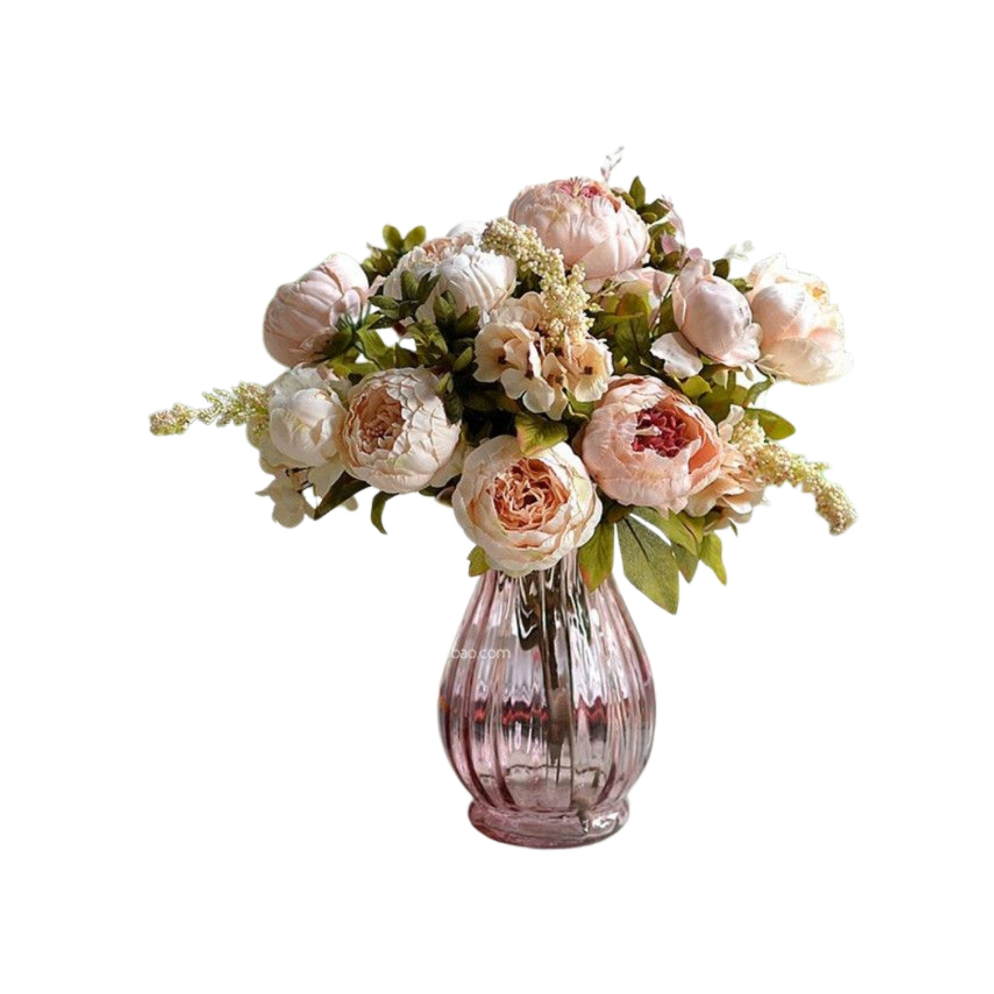 Luxe Silk Peonies in Purple Glass Vase